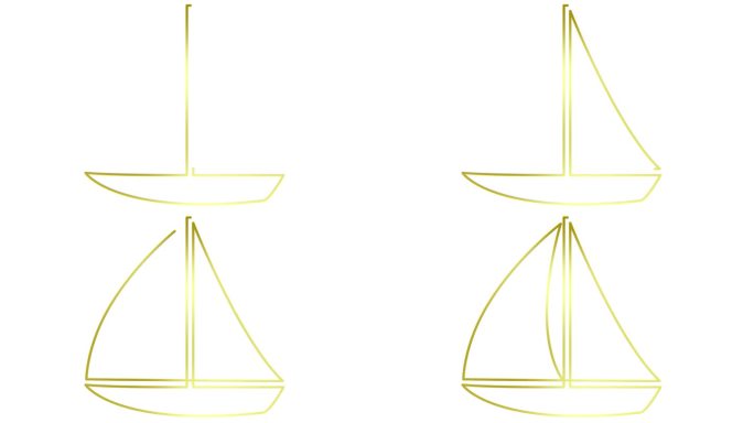 绘制动画金色游艇。帆船的线形符号。旅游、休闲、航海、帆船赛的概念。毛圈的视频。线矢量插图孤立的白色背