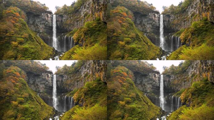 中禅寺附近的克贡瀑布。秋天色彩斑斓的日本大自然。