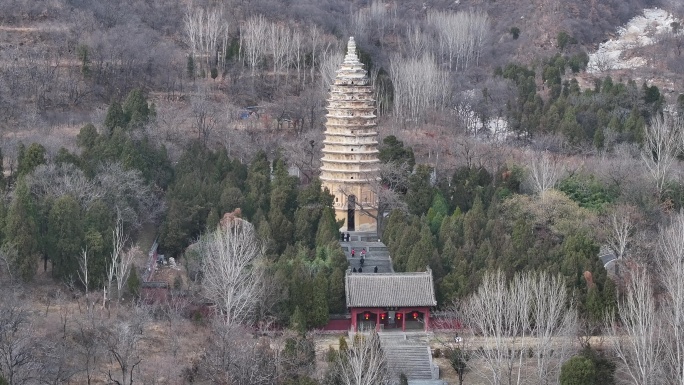 河南登封嵩山嵩岳寺塔航拍