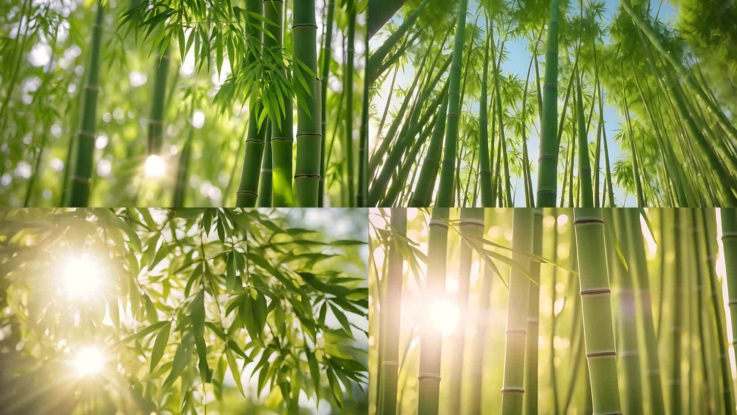 唯美绿色竹林清新写实竹叶竹子