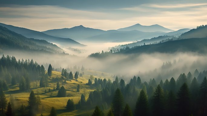 中国风水墨山水光影唯美山川风景