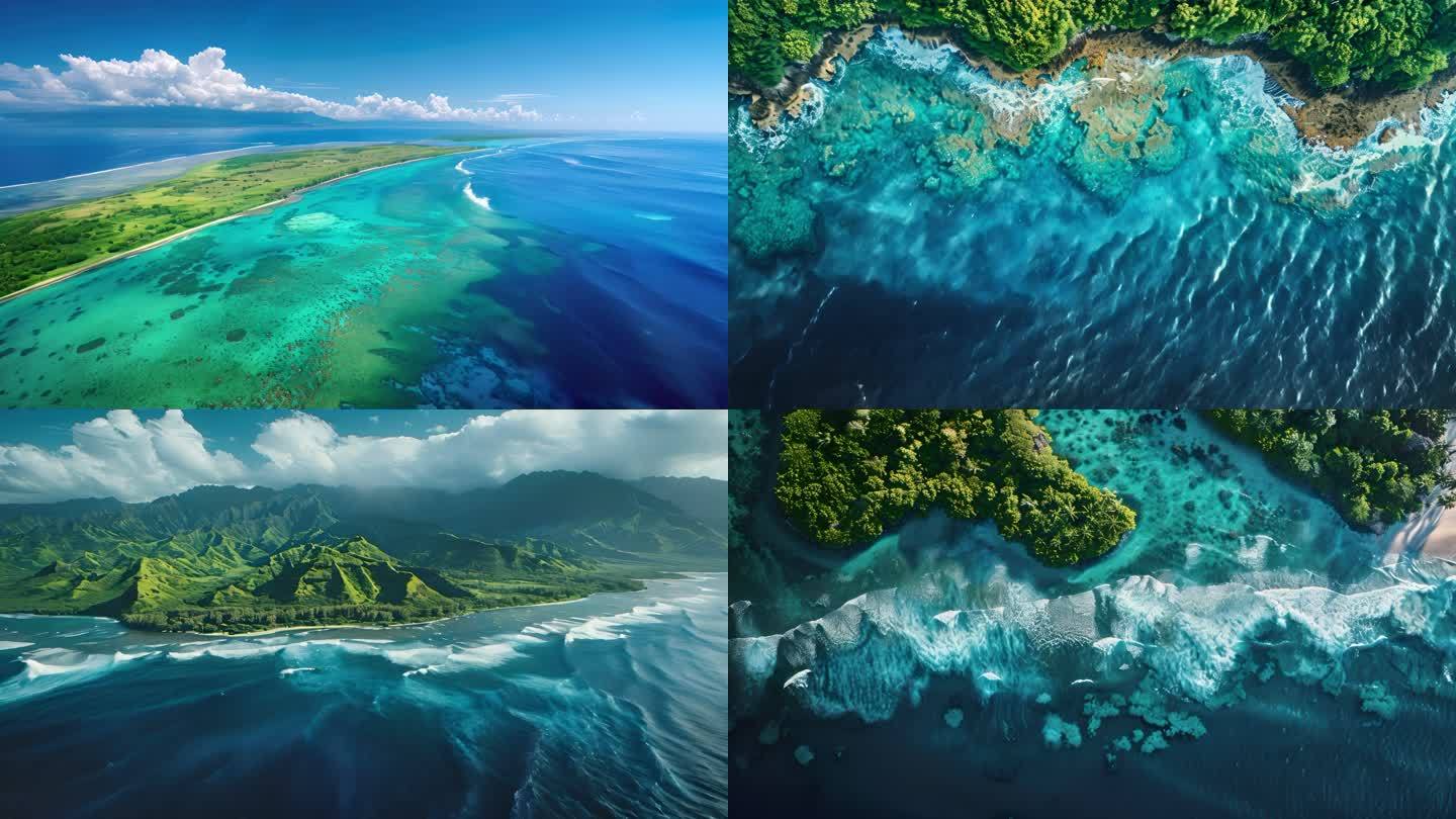 美丽海岸线海洋礁石浪花自热风景【合集】