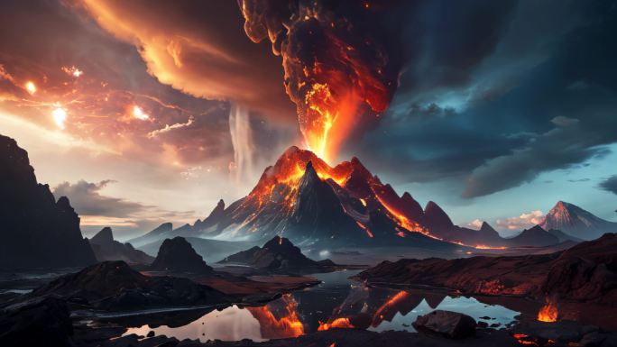火山火山爆发火山喷发岩浆空间画卷背景