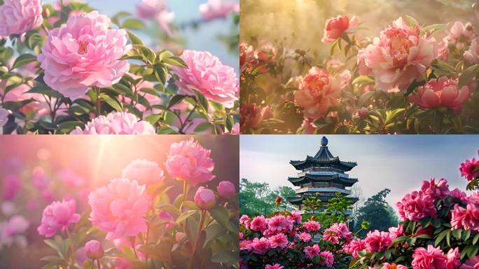 牡丹花开放粉色的牡丹绽放中国风舞美背景