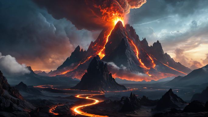 火山火山爆发火山喷发岩浆空间画卷动态氛围