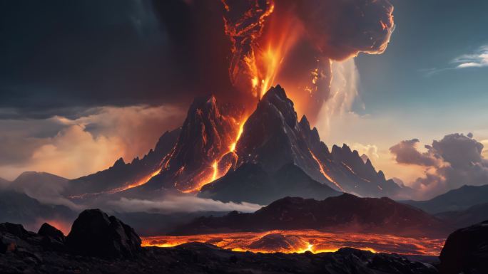 火山火山爆发火山喷发岩浆空间画卷动态