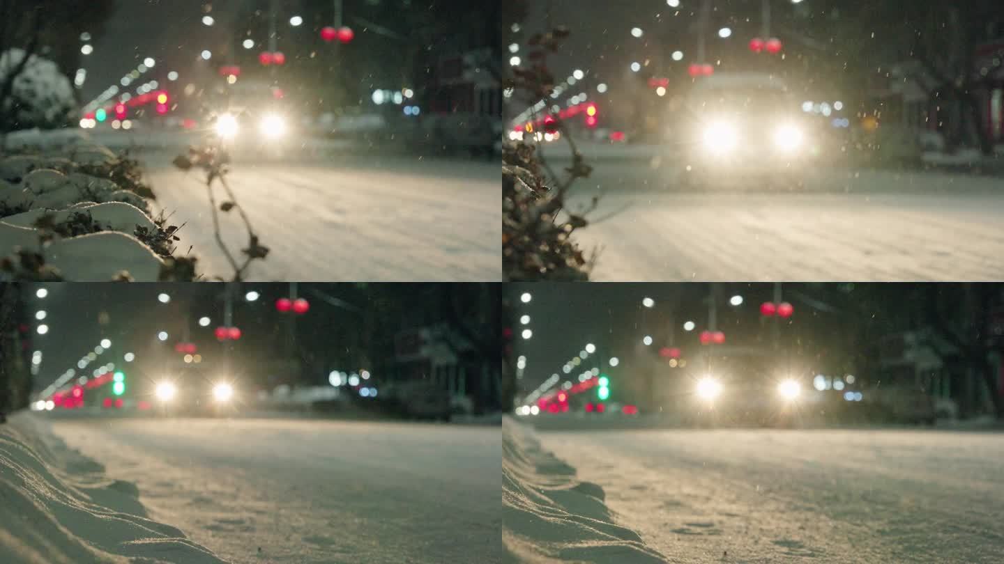 汽车在雪夜中行驶