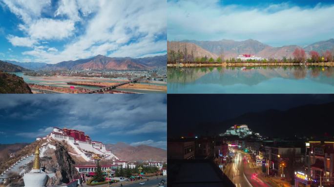 西藏拉萨布达拉宫延时摄影 夜景车流延时