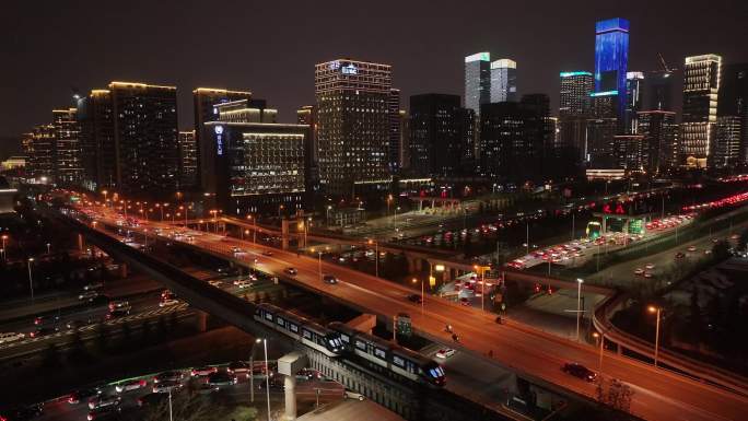 西安新地标高新云巴轨道交通运输城市夜景