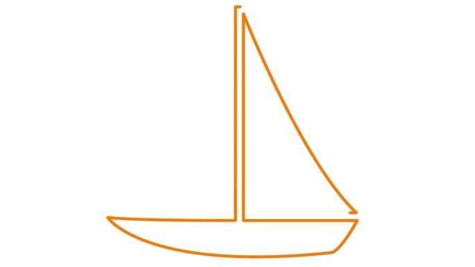 绘制了动画的橙色游艇。帆船的线形符号。旅游、休闲、航海、帆船赛的概念。毛圈的视频。线矢量插图孤立的白