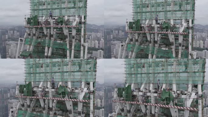 高楼大厦建筑工人高空作业焊接