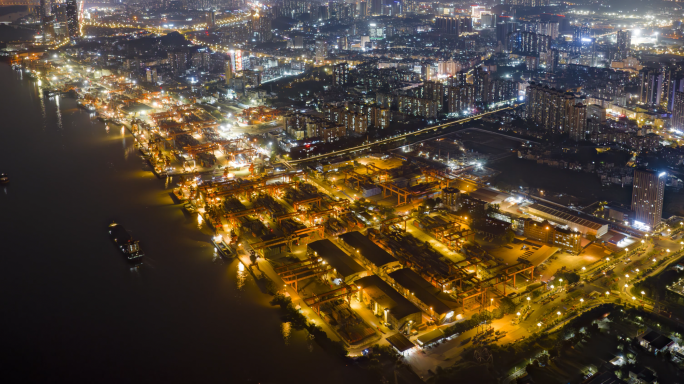 广州黄埔港夜景延时_04