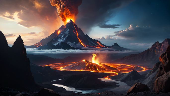 火山火山爆发火山喷发岩浆空间画卷动态背景