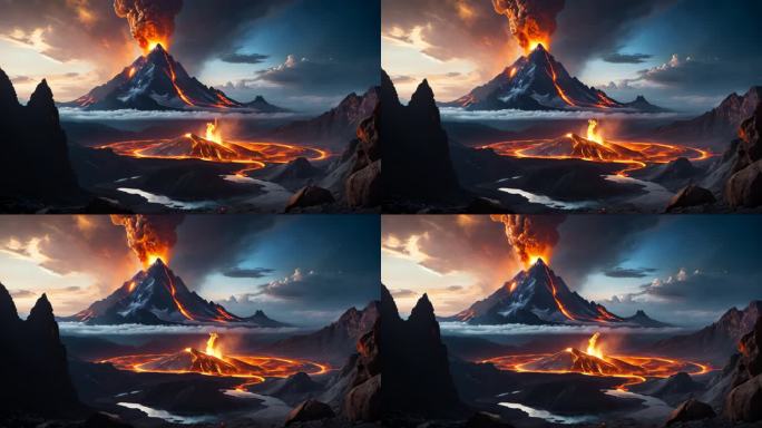 火山火山爆发火山喷发岩浆空间画卷动态背景