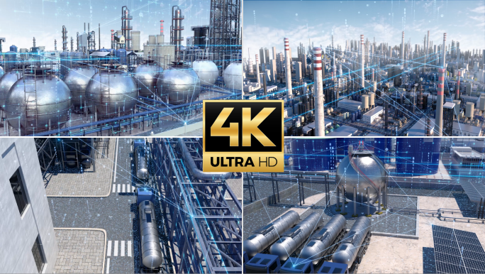 科技工业 工业园区 烟囱 航拍 素材