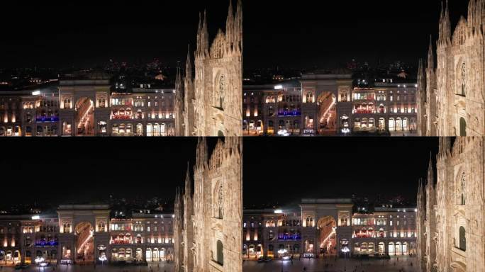 欧洲，意大利，米兰，01-26-2024米兰大教堂广场，夜间无人机鸟瞰图-时尚之都市中心观光旅游景点