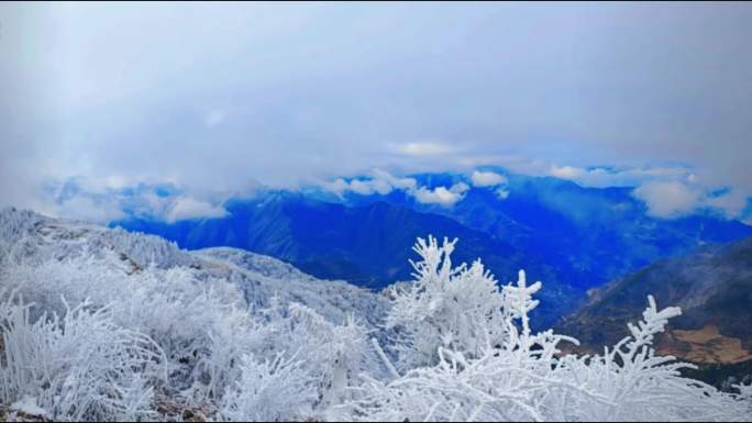 牛背山云海雾凇日照金山丁达尔光延时