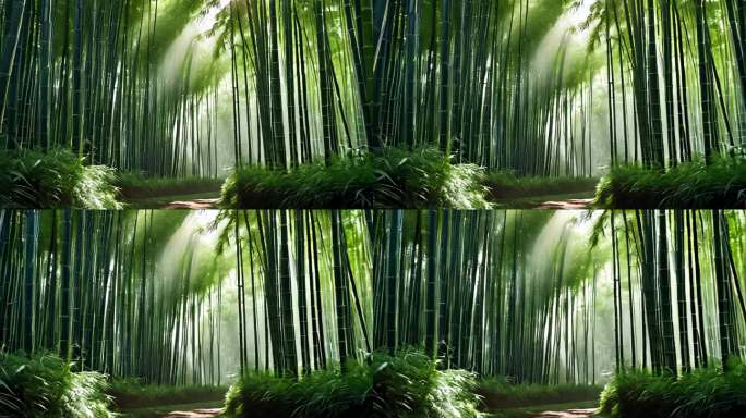 唯美竹林树林森林梦幻意境氛围背景板