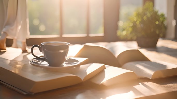 窗边故事：咖啡与书籍的温暖阳光午后