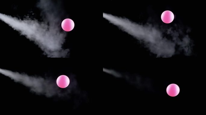 旋转的粉色球体与空空间中气流中的烟雾的碰撞