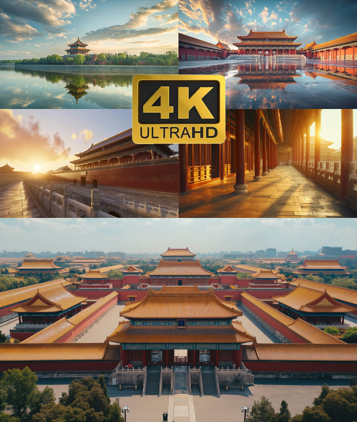 4K航拍紫禁城故宫 中国风宫殿建筑
