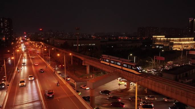 西安新地标高新云巴轨道交通运输城市夜景