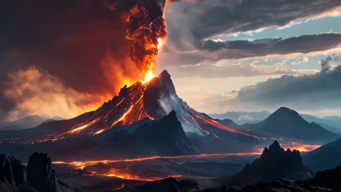 火山火山爆发火山喷发岩浆空间画卷动态史诗