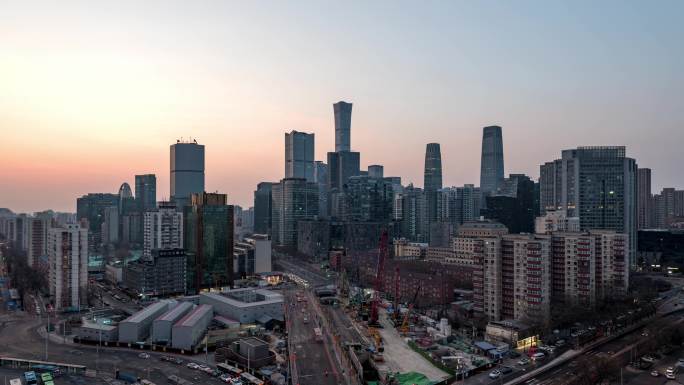 北京宣传片国贸CBD建筑群夜转日延时摄影