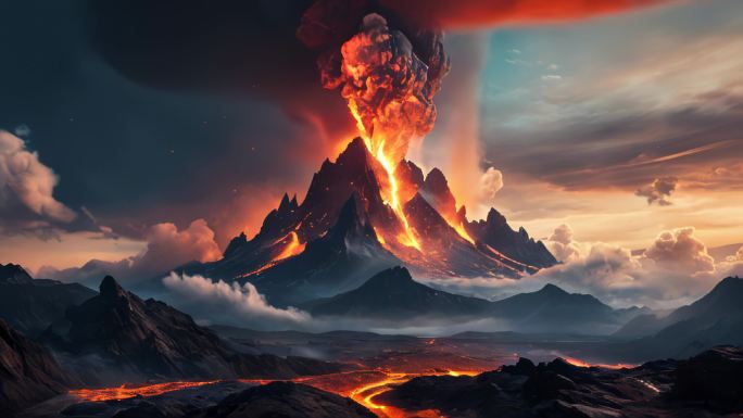 火山火山爆发火山喷发岩浆空间画卷动态抽象