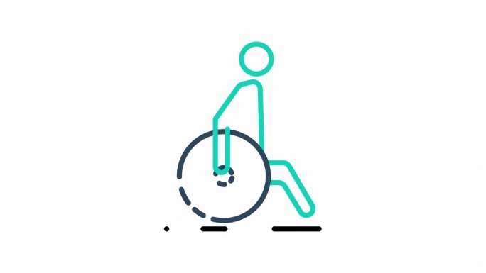 动画残疾标志。一个人使用轮椅的动画图标。适合残障概念说明