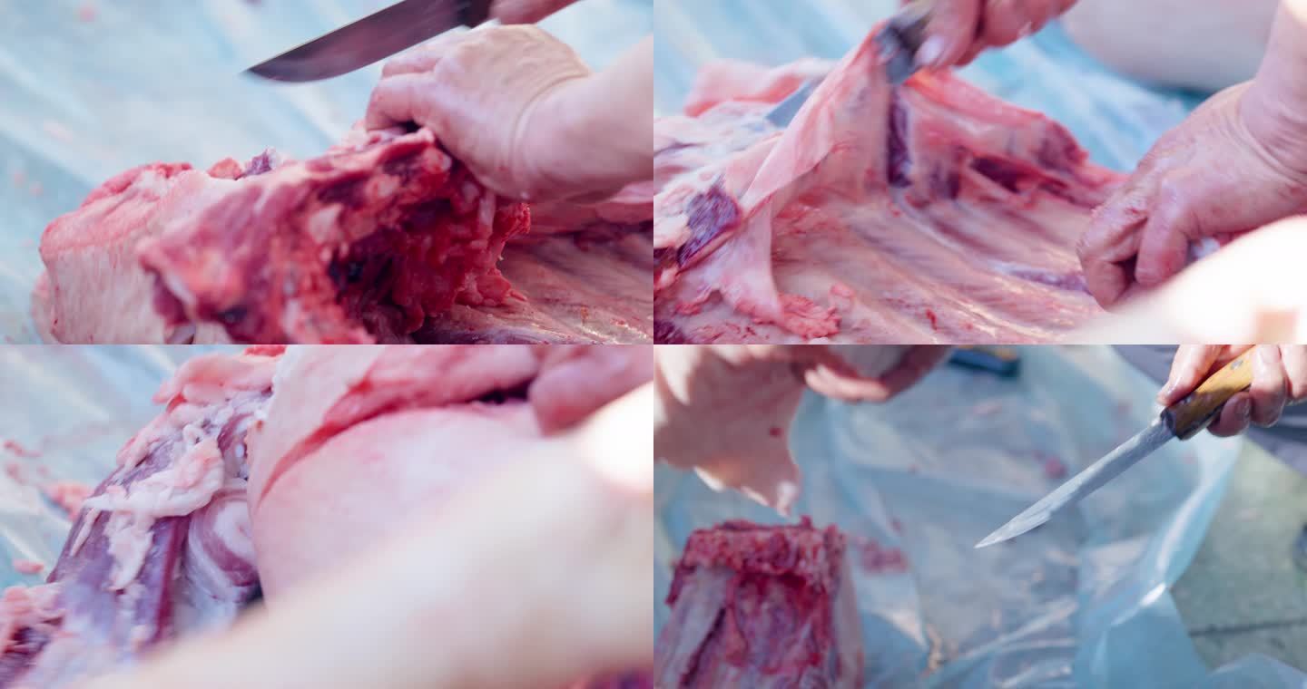 切割猪肉慢动作6K