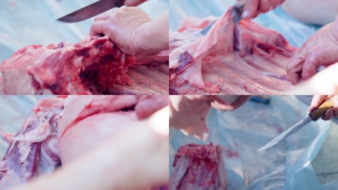 切割猪肉慢动作6K