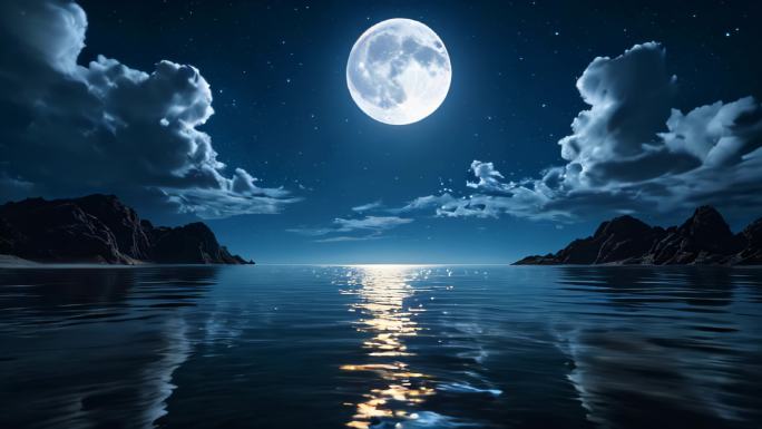 海上明月月光月色夜晚星空中秋氛围背景5