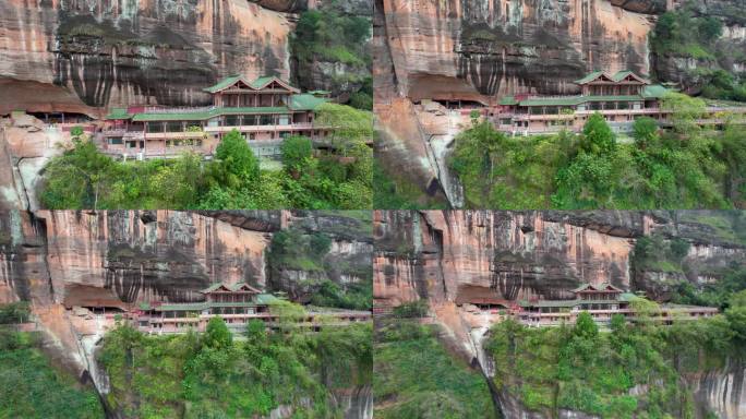 韶关丹霞山锦石岩寺丹霞地貌地质奇观航拍