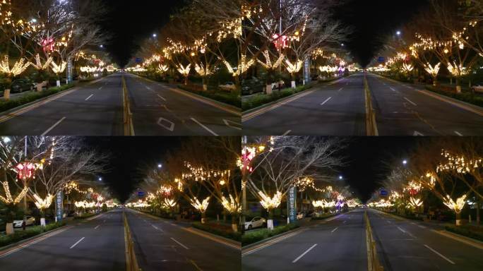 小县城夜晚街道  马路亮化