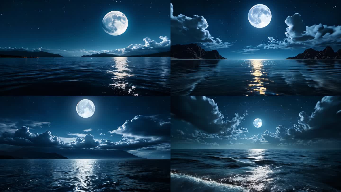 海上明月月光月色夜晚星空中秋氛围背景合集