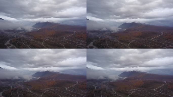 新疆禾木秋色云雾航拍