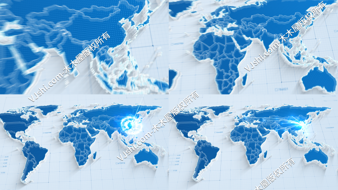 科技世界地图光线辐射全球地图动画