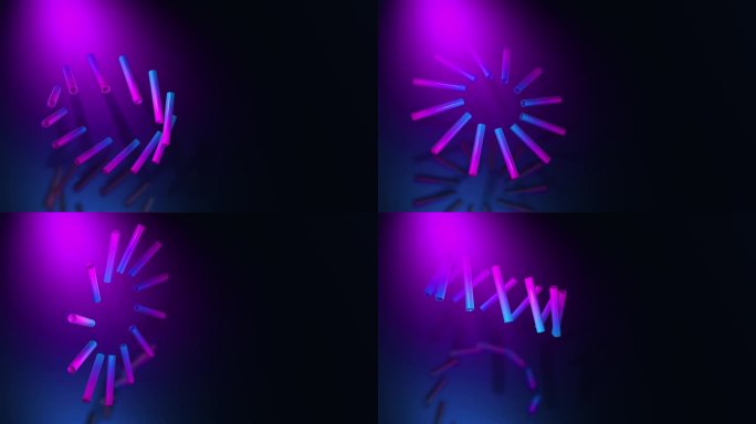摘要3D动画循环。粉红色和蓝色的管子随拷贝空间旋转。