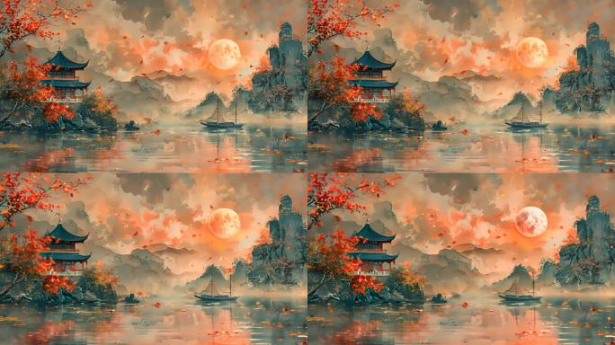中国风山水画水墨背景视频素材