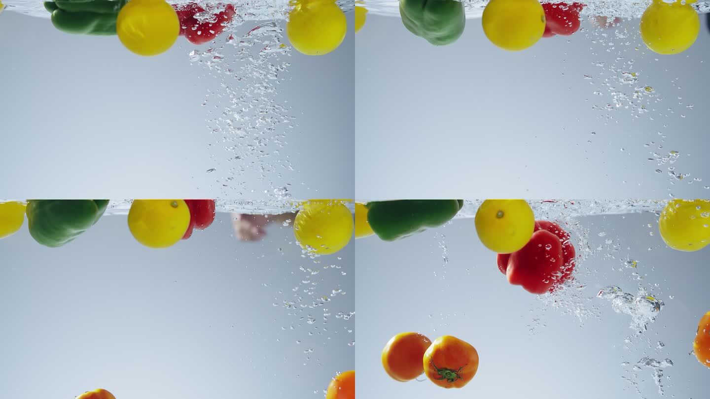 水果蔬菜落入水中升格 西红柿 柠檬