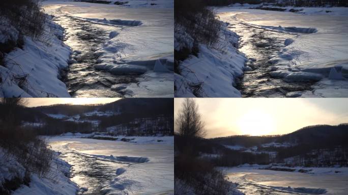 日落时间的冰川河流