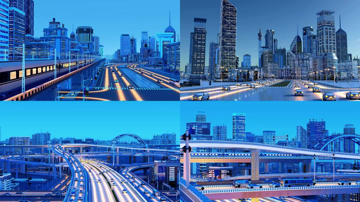 三维地产科技城市穿梭建筑生长数字智慧城市
