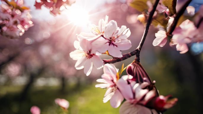 唯美梦幻花朵花海樱花花瓣空间舞台公园小道