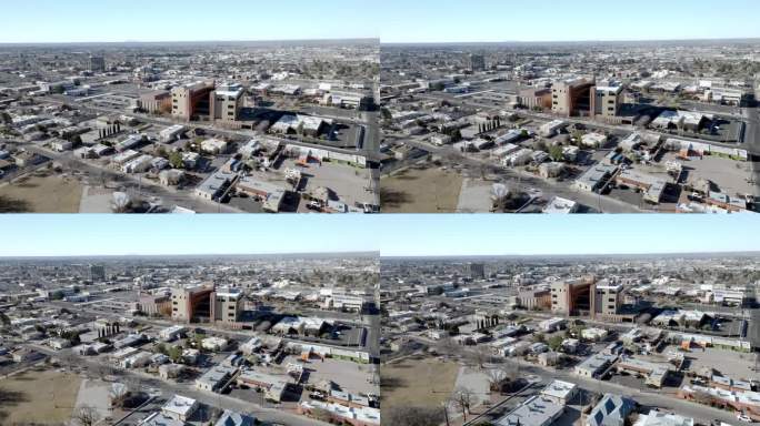 新墨西哥州拉斯克鲁塞斯市中心无人机拍摄到的画面。