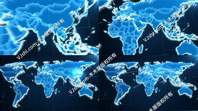 科技世界地图光线辐射地图动画