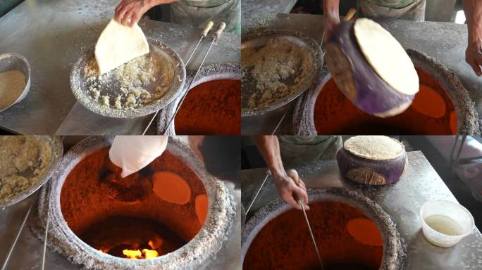新疆旅游街头烹饪美食小吃馕制作过程