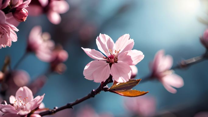 花朵花海樱花花瓣空间舞台清新春回大地