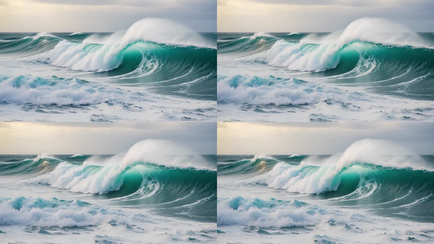 波涛汹涌海面巨浪翻滚大海乘风破浪壮观海啸