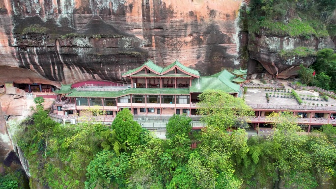 韶关丹霞山锦石岩寺丹霞地貌地质奇观航拍